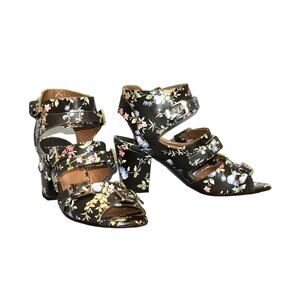 A8 LAURENCE DACADE Floral Leather Buckle Straps Ankle Sandal Heels Shoes Sz 37